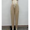 Women's solid color casual elastic waist lace-up trousers