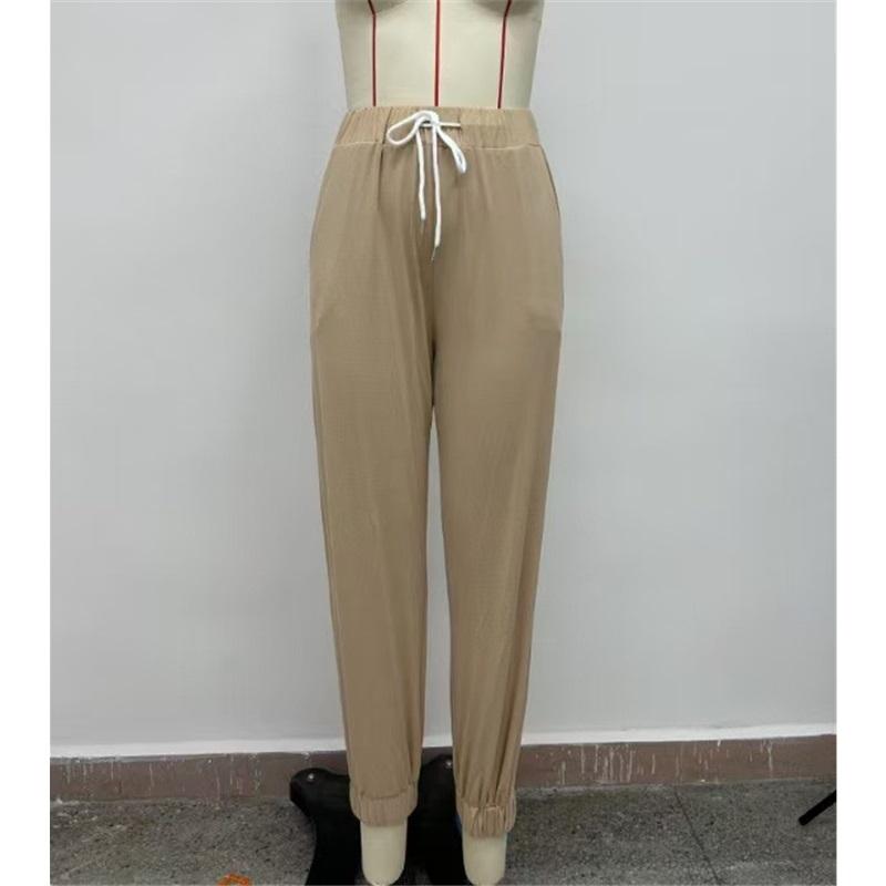 Women's solid color casual elastic waist lace-up trousers