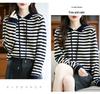 Women's 100% Pure Wool Hooded Knitwear, Loose Fit with Drawstring Stripes, Autumn/Winter Color Block Cashmere Hoodie
