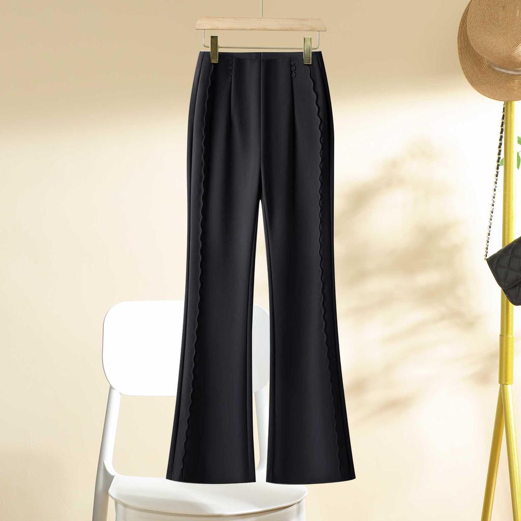 Women's High Waist Khaki Flare Pants - Slimming, Casual Drapey Style for Spring 2025