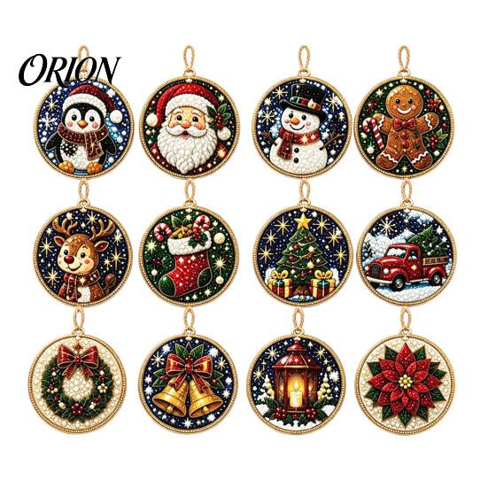 Living Room Ornament 12PCS Christmas Tree 2D Flat Pendant, Pearl Acrylic Art Kits, Bright Gift for Holiday Season Color Classic Patterns Party