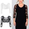 Women Girl Crop Top Solid Mesh Lace Open Front Long Sleeve Base T\-Shirt