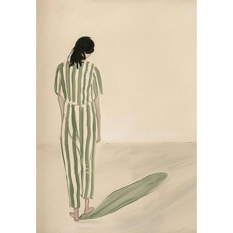 

Абстрактная шалфейно-зеленая женщина в полоску, холст, модный минималистичный постер для настенного искусства для гостиной, домашний декор, Cuadros 21cm×30cm NoFrame