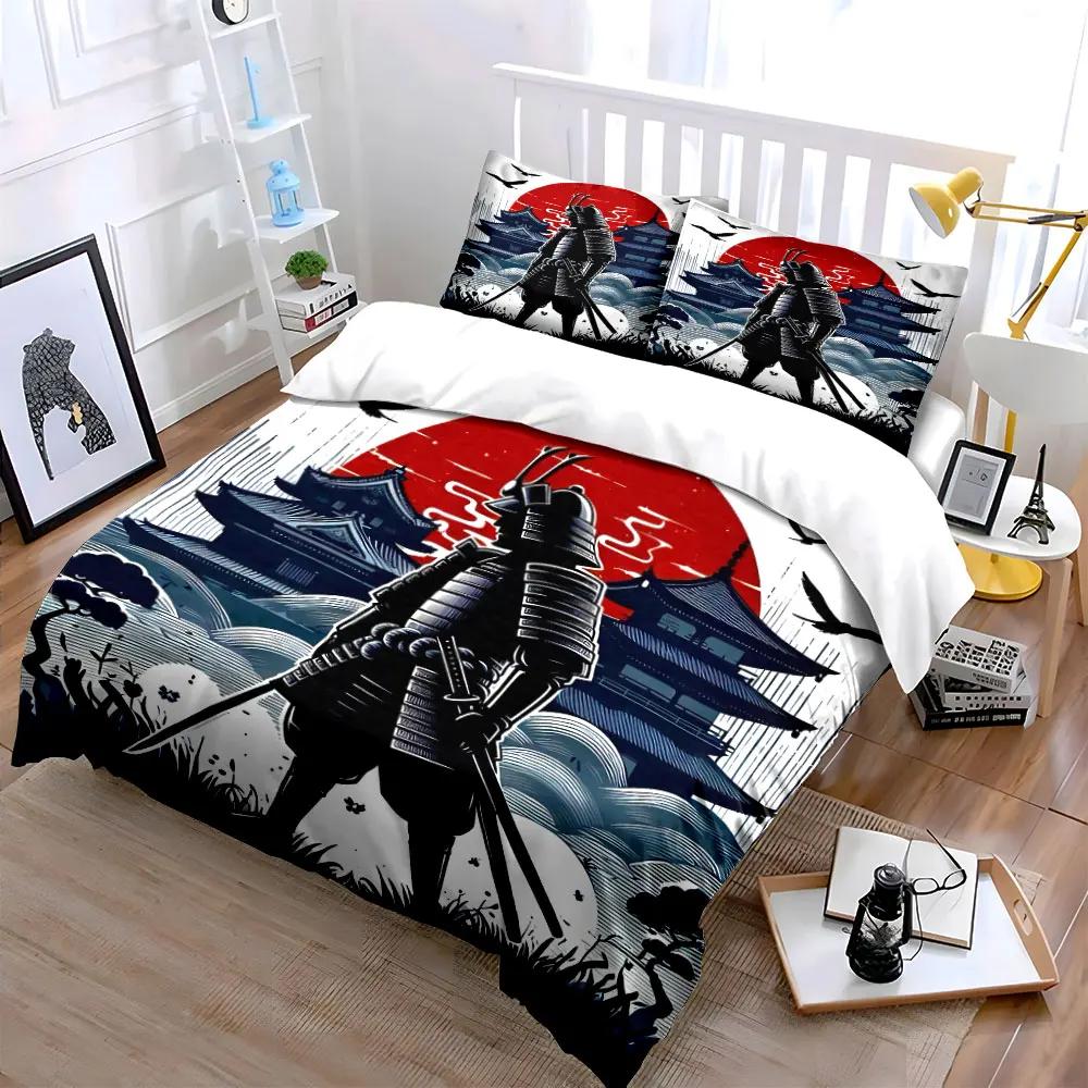 Samurai Art Three-Piece Set Soft Comfortable Duvet Cover Bedding Set Included 1*Duvet Cover & 2*Pillowcases Gift
