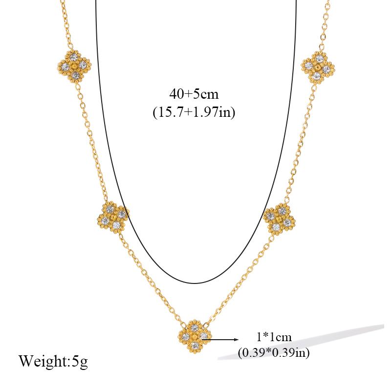 GANEMLY 316L Stainless Steel Clover Flower Zircon Necklace For Women Fashion Clavicle Neck Chain Waterproof Jewelry Gift