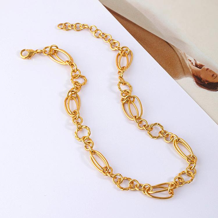 GEMCHIC Women s Retro Geometric Oval Link Chain Necklace Gold Plated Minimalist Statement Collarbone Jewelry