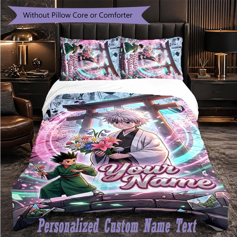 Personalized 3Pcs Bedding SetHunter × Hunter Custom Text Duvet Cover Pillowcase Set Bedroom Gift