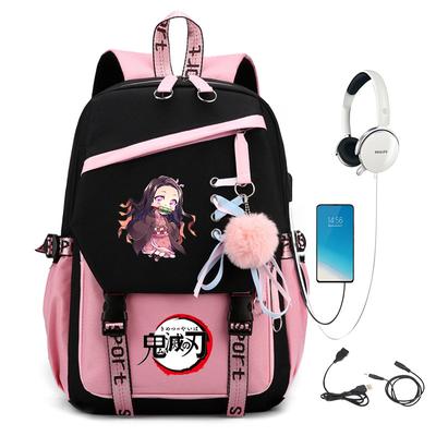 Mochila escolar infantil para estudantes de campus japonês com cores contrastantes, USB multifuncional para comércio exterior, grande capacidade, exterminadora de fantasmas