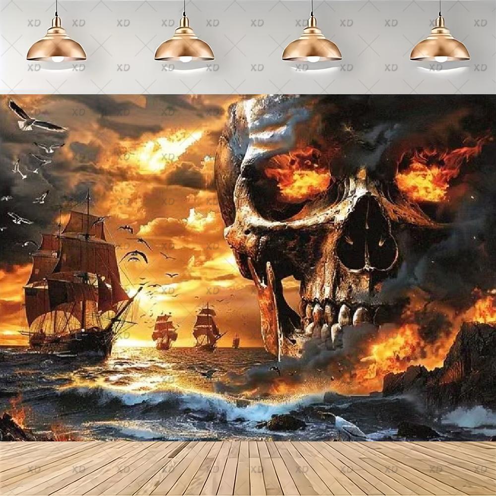 Skull Halloween Backdrop Moon Skeleton Graveyard Horror Photography Background Halloween Party Decoration Photo Booth Banner1147