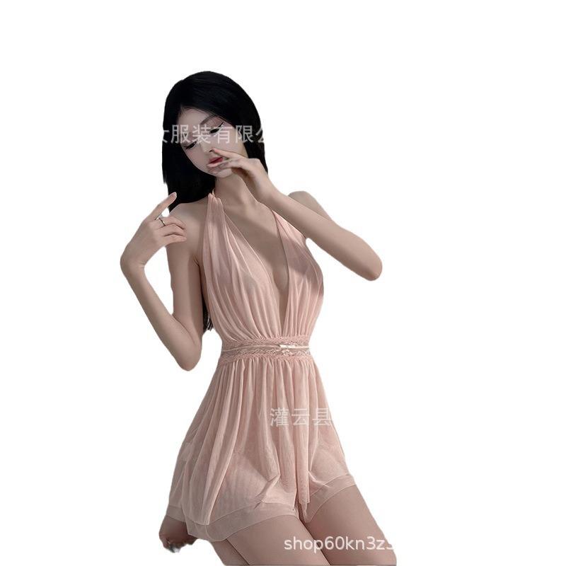 Sexy deep v neck backless big red newlywed perspective double-layer mesh pendulum 0