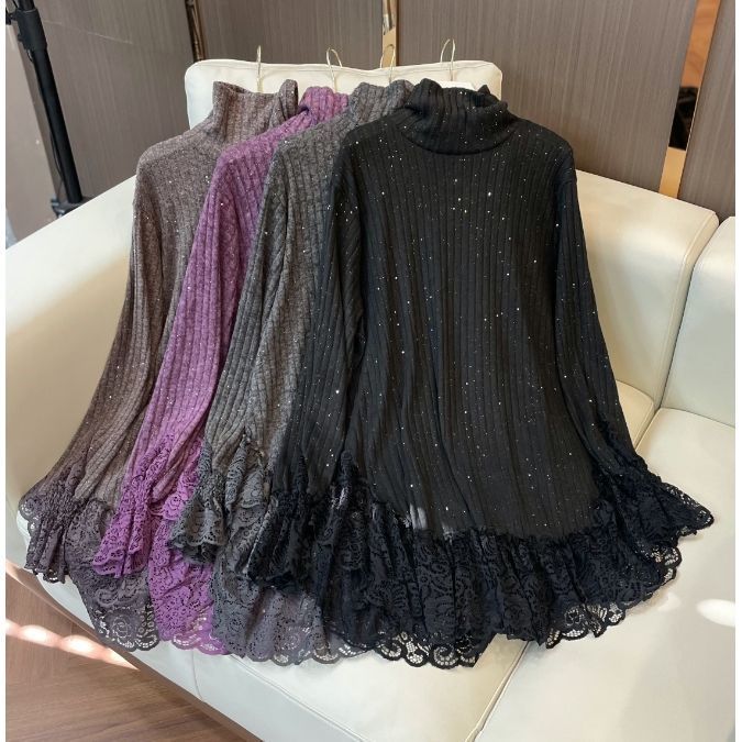 Women's Autumn Lace-Paneled Slimming Casual Top