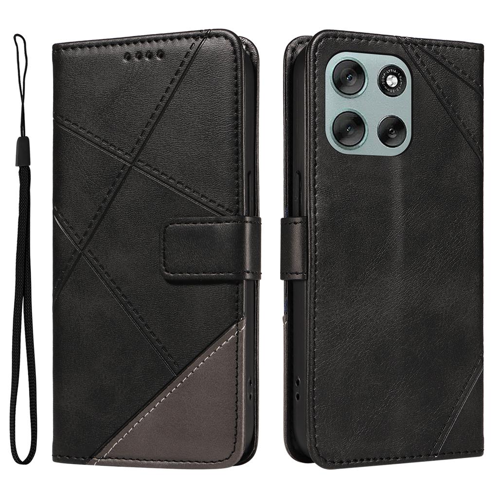 Skórzane etui dla Motorola Moto G56 5G, portfel z geometrycznym wzorem linii, pokrowiec na telefon z paskiem na nadgarstek