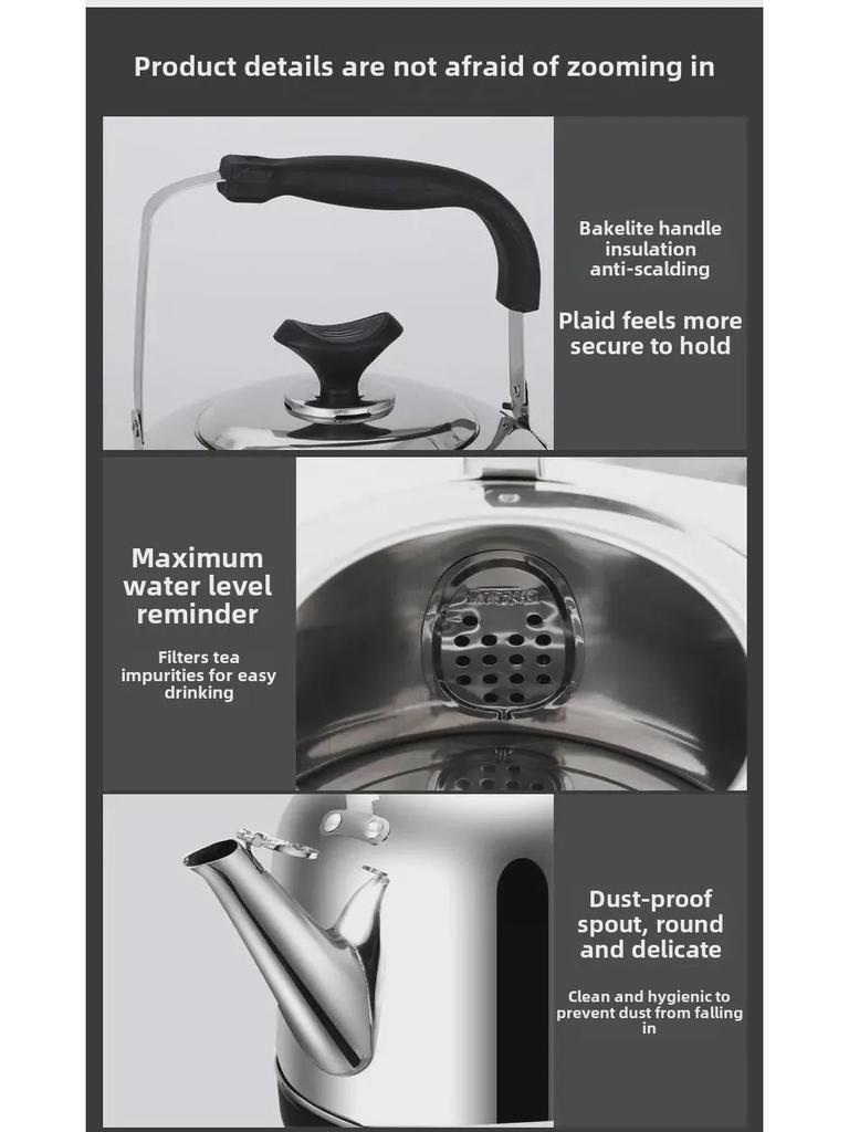 304 Stainless Steel Electric Whistling Kettle, Large Capacity with Auto Power-Off & Insulation for Home Use
