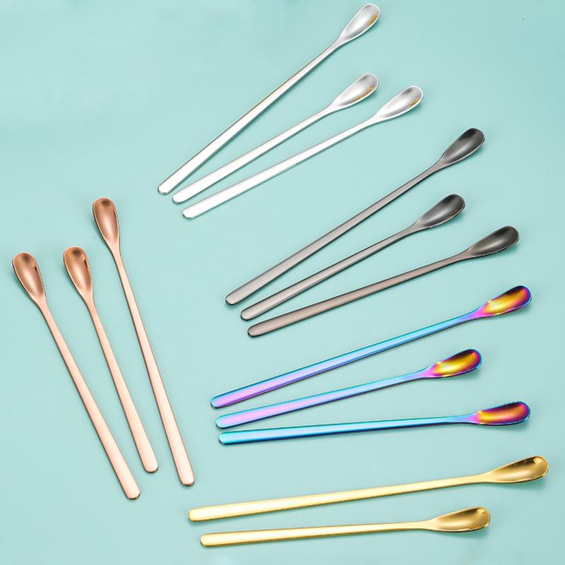 1Pc Stainless Steel Long Handle Stirring Spoon Coffee Tea Spoons Dessert Spoon Stirring Rod Tiny Spoon Kitchen Accessories