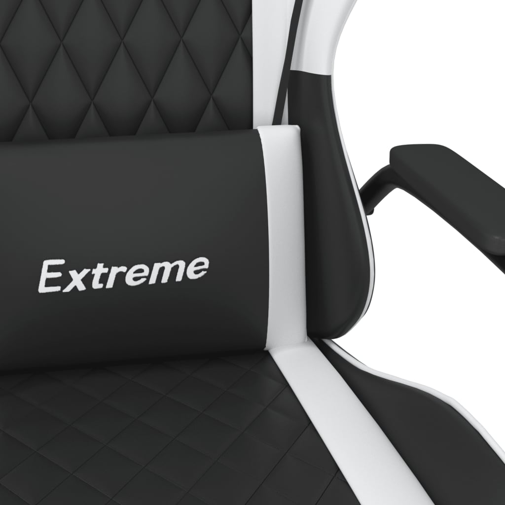 Gaming Chair with Massage Function Black and White Faux Leather