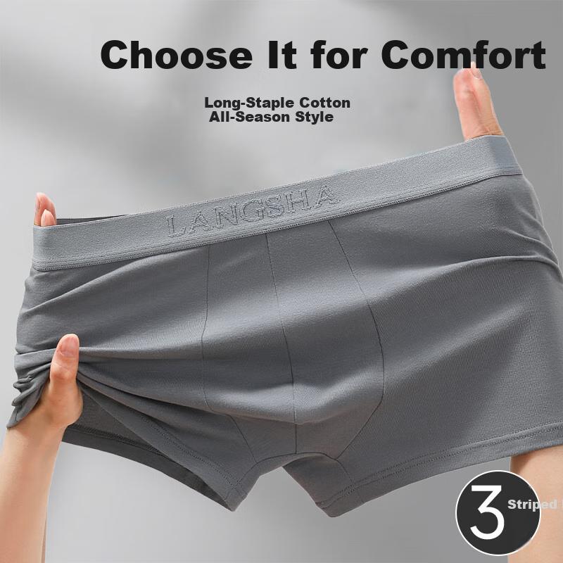 LANGSHA Men's Underwear, Pure Cotton, 10A Antibacterial, Contains Mulberry Silk Gusset, Boxer Briefs, Breathable Shorts for Me
