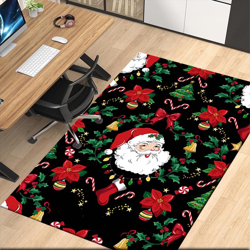 Christmas Santa Claus Printed Carpet, for Office Chair Living Room Bedroom Kitchen Room Decor Gifts.