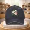 Peony Print Gewaschene Denim Baseballkappe Vintage Verstellbarer Riemen Lässige Sportkappe