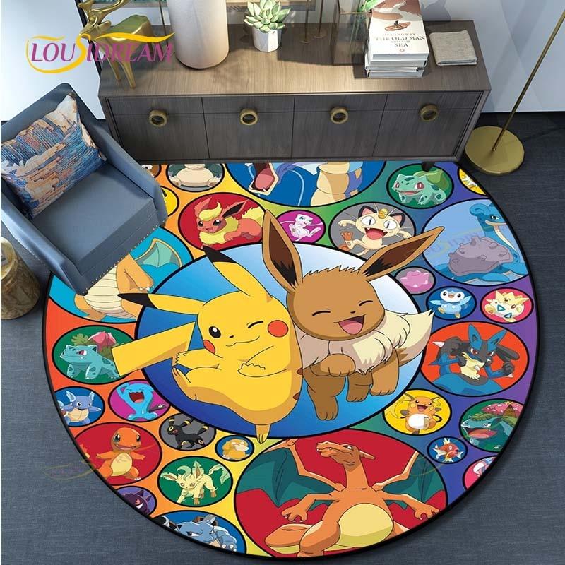 Cartoon Pokemon Round Carpet Fashion Cartoon Pictures Printed Round Area Rugs Parlor Bedroom Floor Mat Anti-slip  Area Rug  Rugs