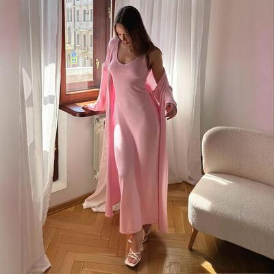 Womens Sleeveless Slit Dress with Long Sleeve Button Cardigan 2 Piece Set