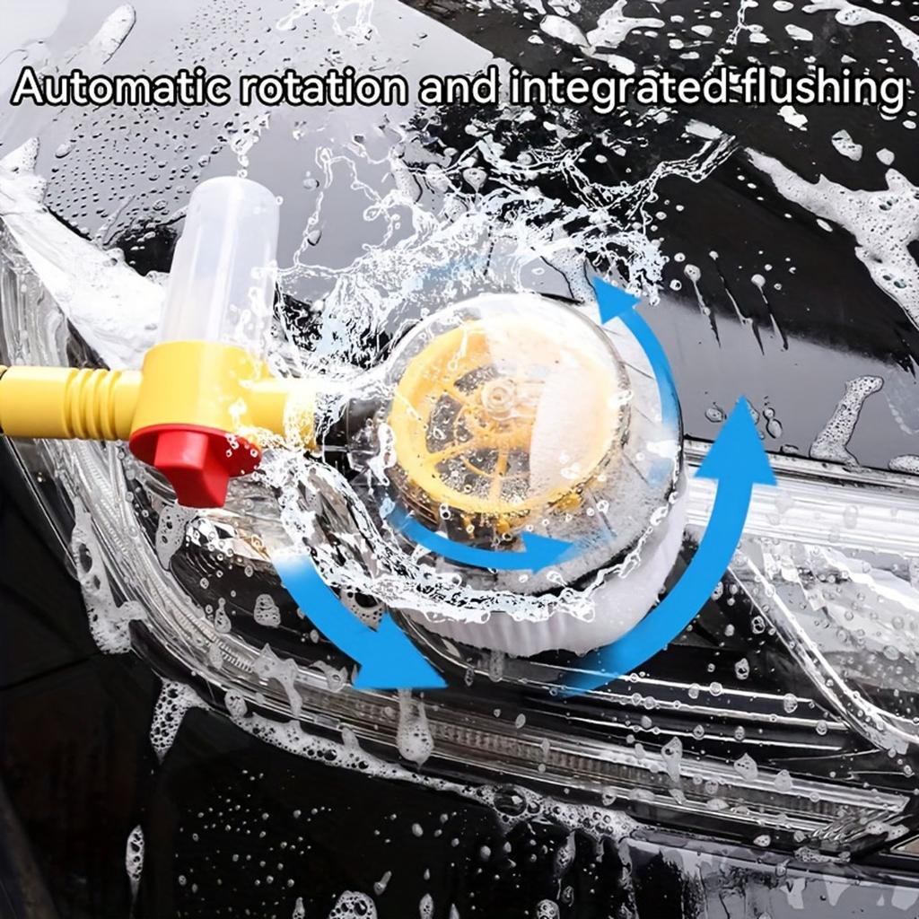 Rotačná kefa na umývanie auta Mäkká mikrovláknová, Automaticky rotujúci mop na auto s dávkovačom mydla, Kefa na čistenie exteriéru auta pripojiteľná k hadici, Dlhá rukoväť