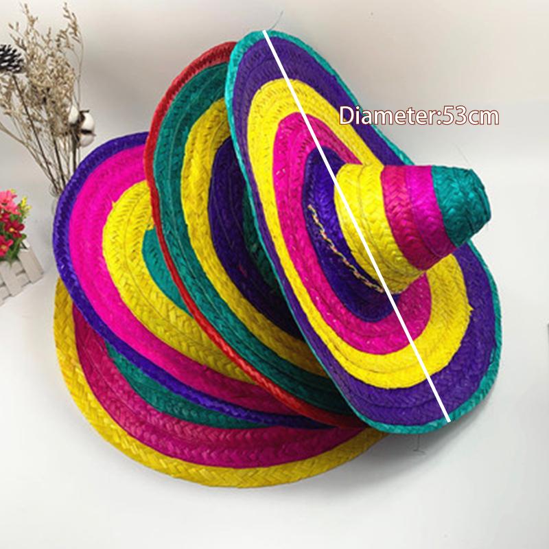 Halloween Cosplay Mexican Straw Hat Dress Up Hat Show Ball Colorful Straw Hat Wide Brim Carnival Party Hat Hawaiian Style