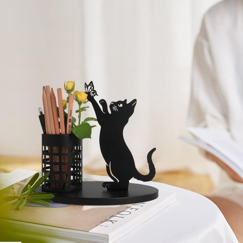 Stilvoller Stifthalter und Schilfvase in Katzenform aus Metall – ein ideales Geschenk für Tischorganisatoren mit doppeltem Verwendungszweck, Katzenliebhaber und Liebhaber von Heimdekor