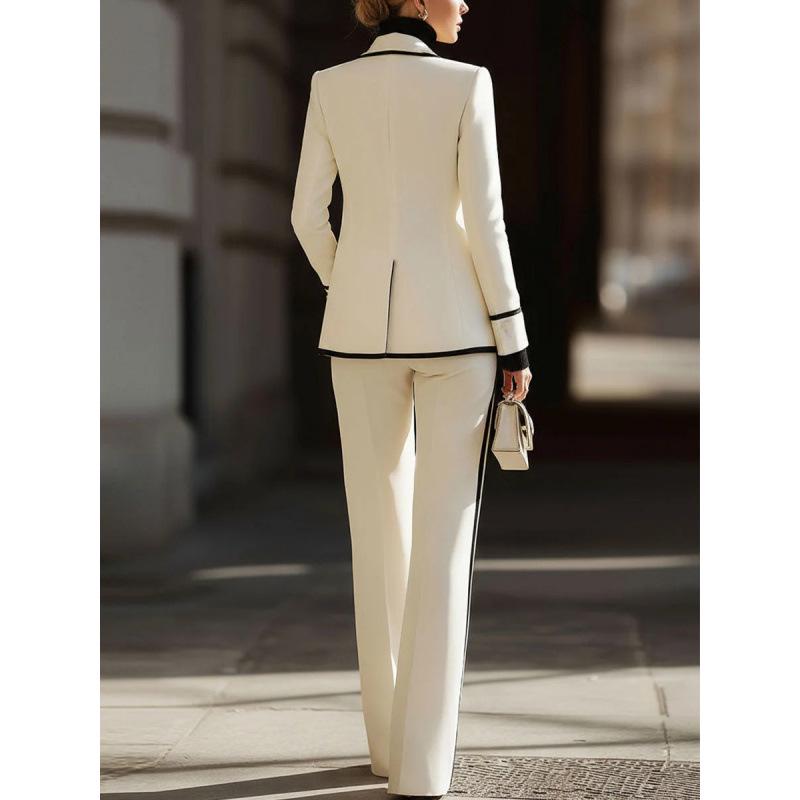 European American Women's Double-Breasted Long-Sleeve Suit with Casual Pants Set