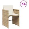 VidaXL Lot de 4 Chaises de Jardin avec Coussins, Sièges de Terrasse, Chaises de Balcon, Meubles de Patio Extérieur, Beige 4007459