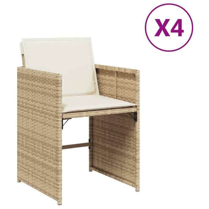 VidaXL Lot de 4 Chaises de Jardin avec Coussins, Sièges de Terrasse, Chaises de Balcon, Meubles de Patio Extérieur, Beige 4007459