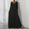 Abito Pullover Casual Largo da Donna alla Moda a Manica Lunga con Scollo a V e Colore Uniforme