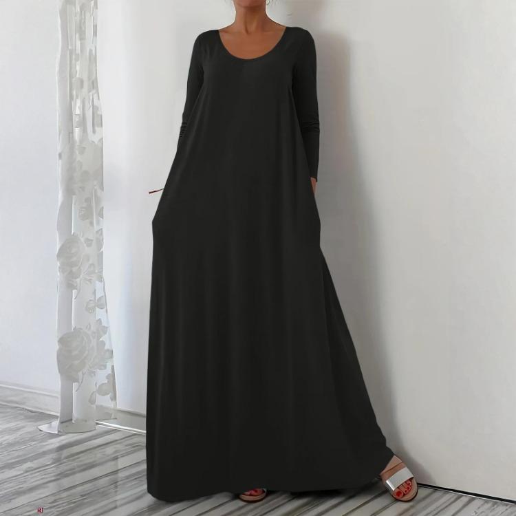 Abito Pullover Casual Largo da Donna alla Moda a Manica Lunga con Scollo a V e Colore Uniforme