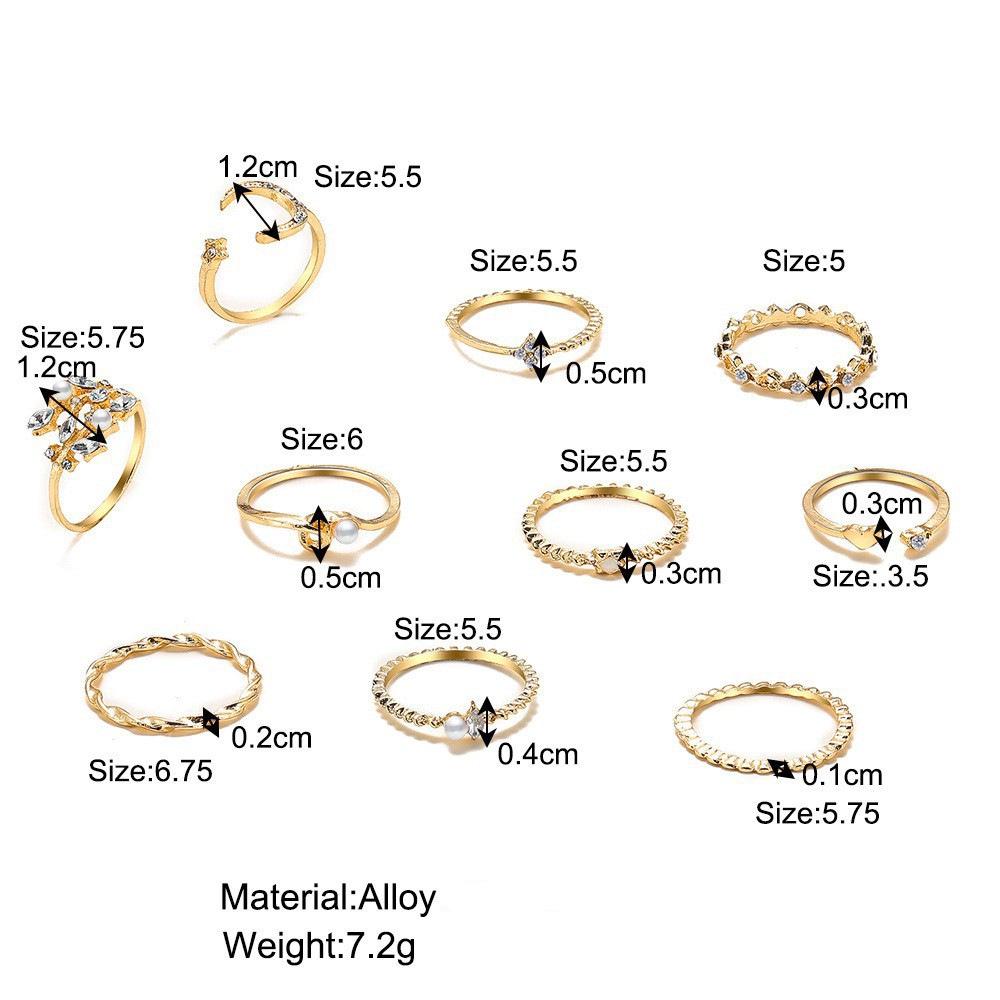 10-Piece Star and Moon, Heart, and Leaf Knuckle Ring Set - Creative Retro Women's Rings