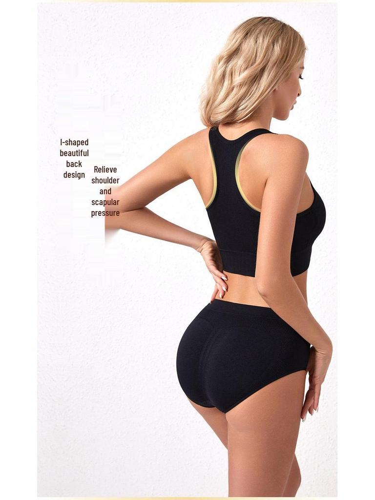 Plus Size Women's Sports Yoga Bra & Brief Set - Sexy, Wireless, Beautiful Back Design
