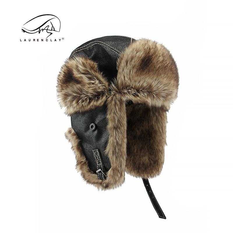Northeast hat men's autumn and winter Lei Feng hat imitation leather outdoor windproof riding hat women's ear protectors warm pilot hat