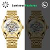 Men's Automatic Mechanical Watch 3ATM Waterproof Luminous Analog Display Stainless Steel Adjustable Belt Gold Fashion Accessory