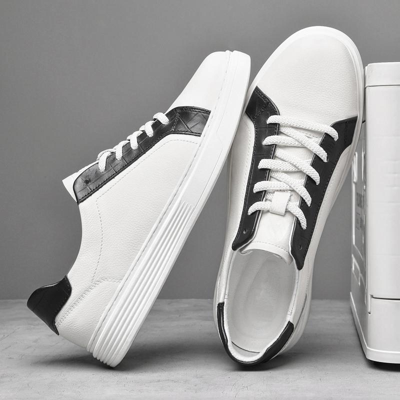 Fashion Luxury Brand White Black Men Casual Shoes Genuine Leather Skateboard Shoes Simple Man Leisure Sneakers Walking Footwear Trainers