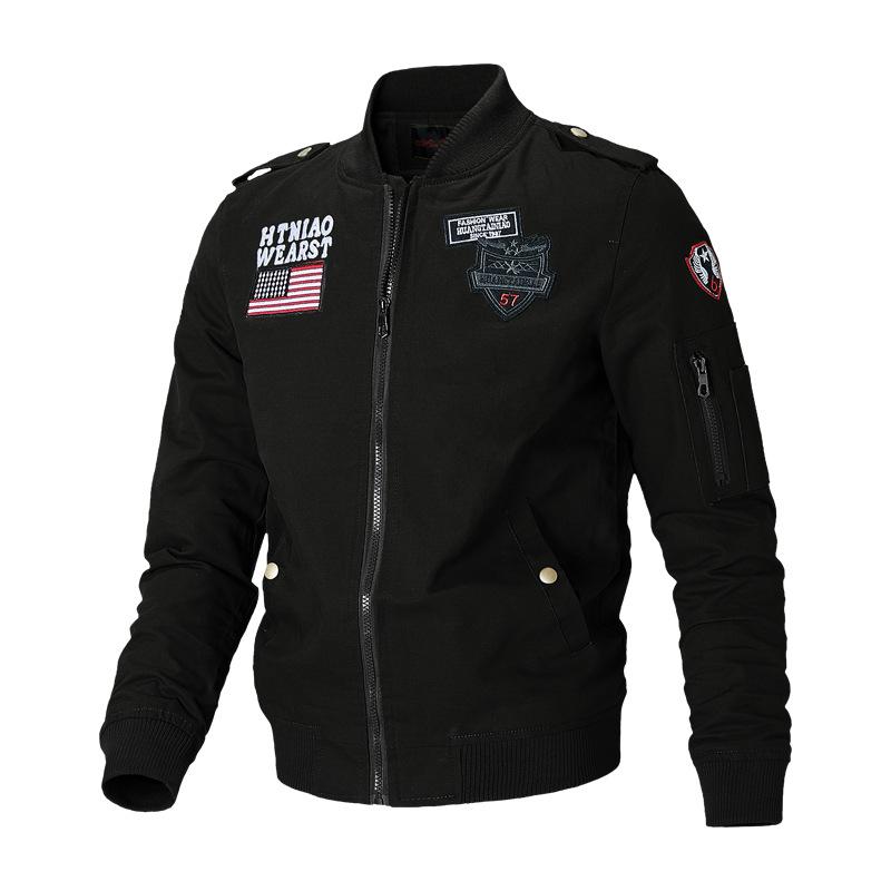 

Men s Standing Collar Washed Cotton Flight Tough Handsome Trendy Jacket Plus Size M чёрный