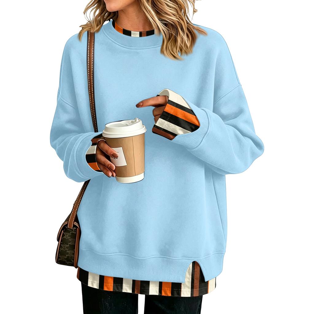 Women's Casual Printed Long Sleeve Oversized Two Piece Look Sweatshirt for Everyday Wear