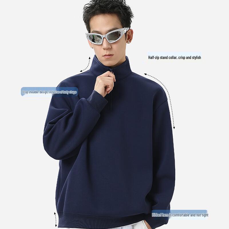 JEEP SPIRIT Men's Heavyweight 330G Loose-Fit Stand Collar Sweatshirt