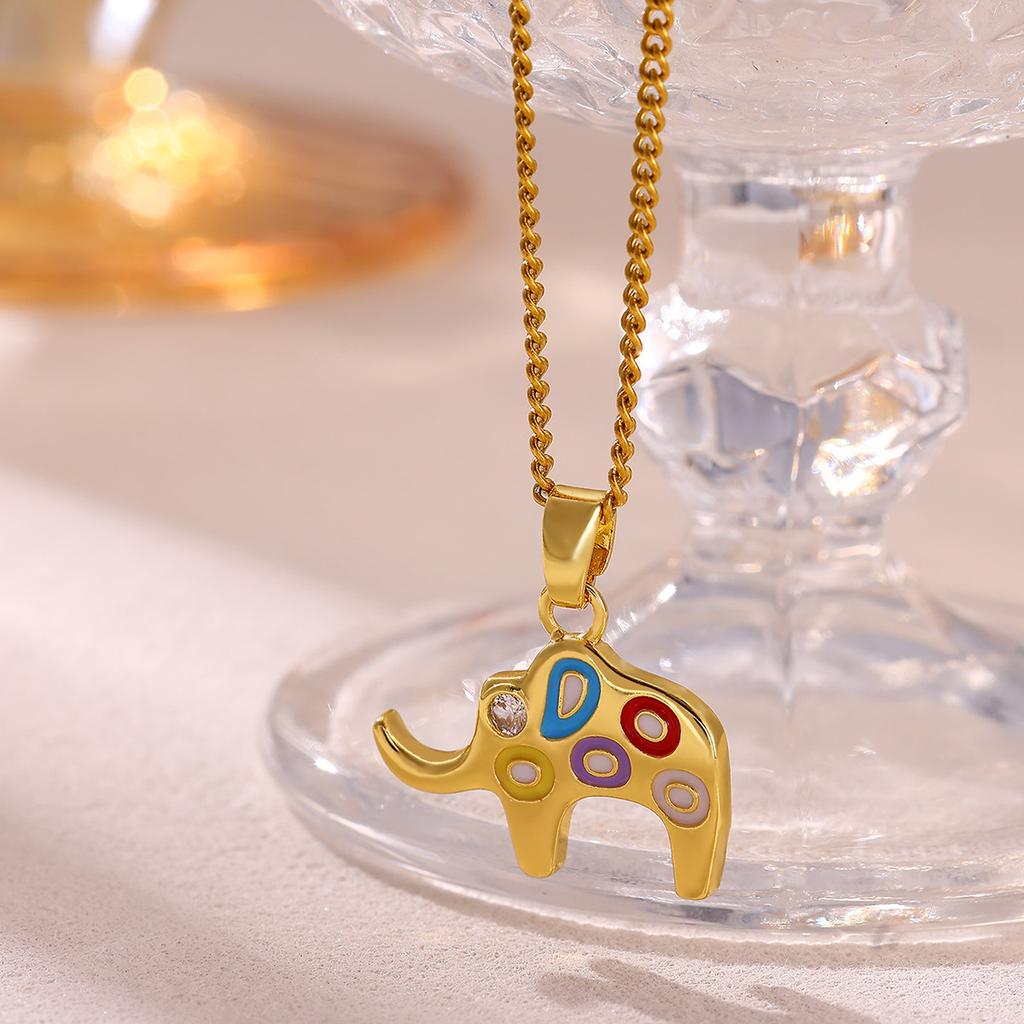 Colorful Dropping Oil Elephant Necklaces For Women Girls Cute Enamel Animal Charm Choker Gold Color Jewelry Christmas Party Gift