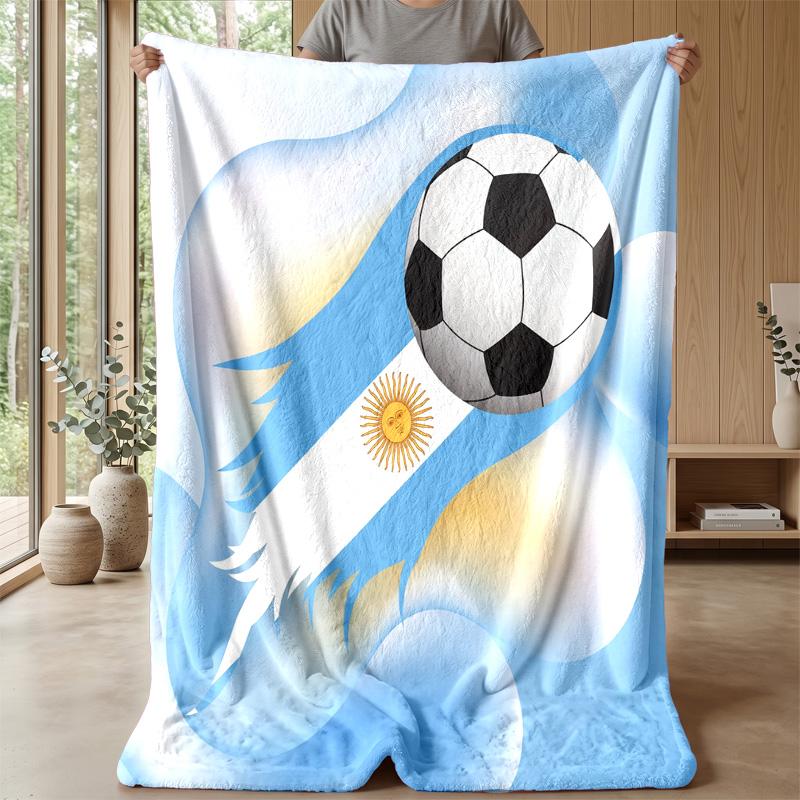 Argentina Football Printed Flannel Blanket Skin Friendly Warm Decorative Throw for Indoor Couch Bed Daily Use