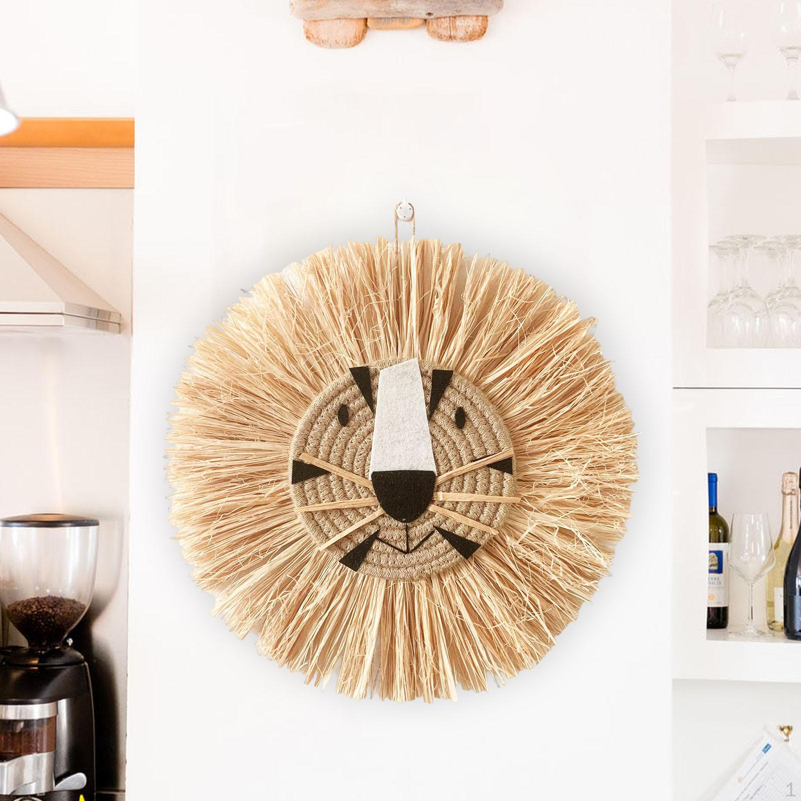 

Straw Wall Hanging Decor Tapestry Handwoven W/ Rope Cotton Thread Handmade 40cm for kitchen and home D