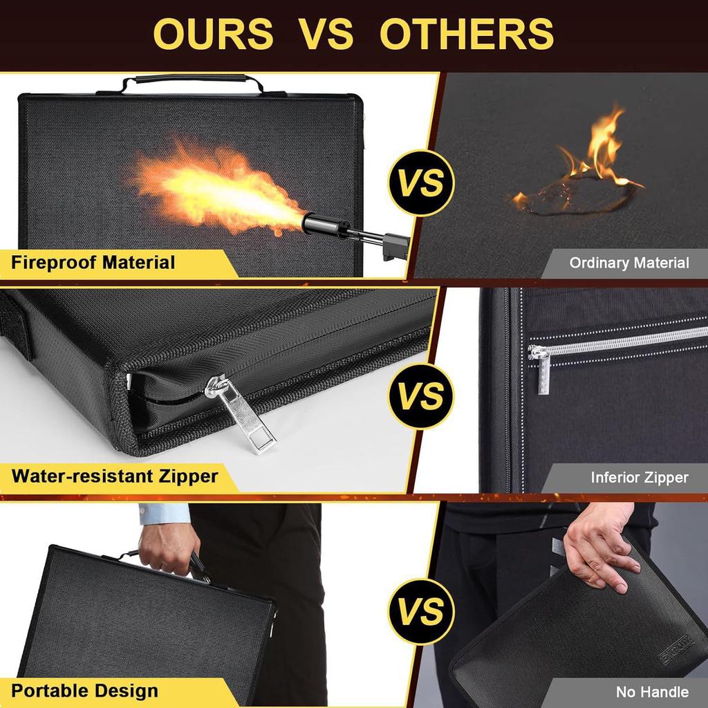 Waterproof Fireproof Document Bag & Foldable Accordion File Organizer with Large Capacity and Portable Storage