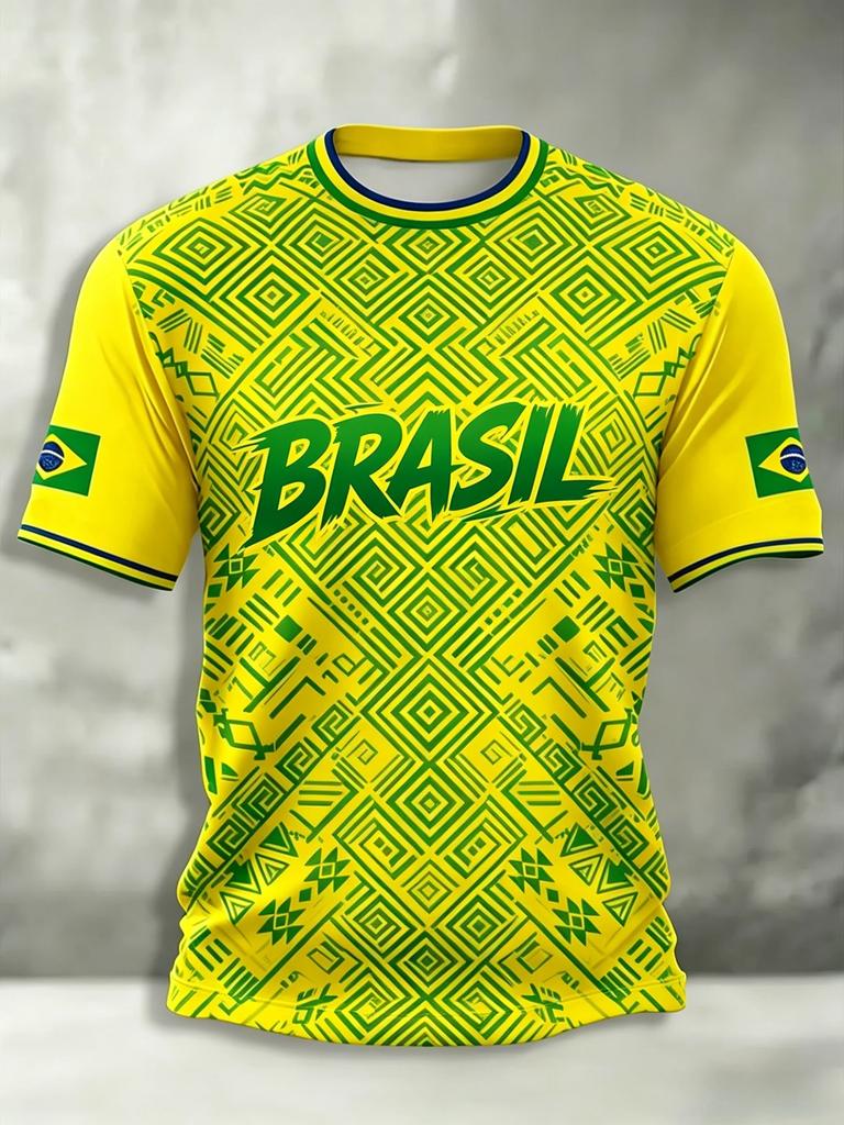 2026 Brazil Style Soccer Jersey Men's Quick Dry Breathable Football Training Top Slim Fit Short Sleeve O-Neck for Match Casual