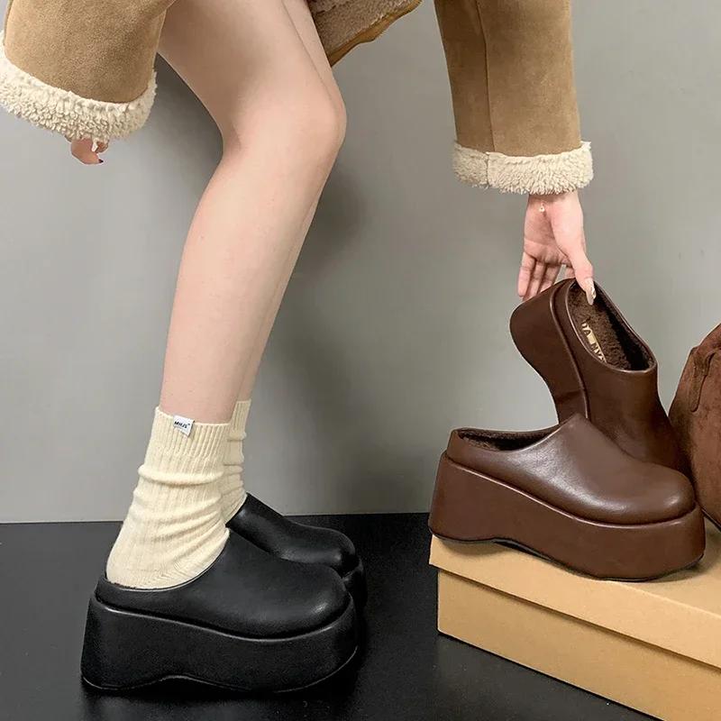 Fashion Platform Flats Women Mules Slippers Casual Outdoor Warm Slides Autumn Winter Comfort Women's Shoes