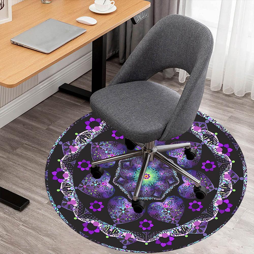 1pc Heart Mandala Round Chair Mat Area Rug - Non-Slip, Floor Mat for Office, Bedroom, and Indoor Decor C1118017