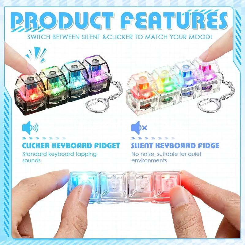 Led Light-Up Keychain Keyboard Clickable Button Fidget Toy For Stress Anxiety Relief Portable Desk Accessory Office Decor Gift