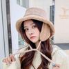 Winter Suede Wool Bucket Hat with Earflaps and Poggle Hat