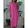 Elegant Women's Mid-Length Solid Color Dress with 3/4 Sleeves and Round Neck